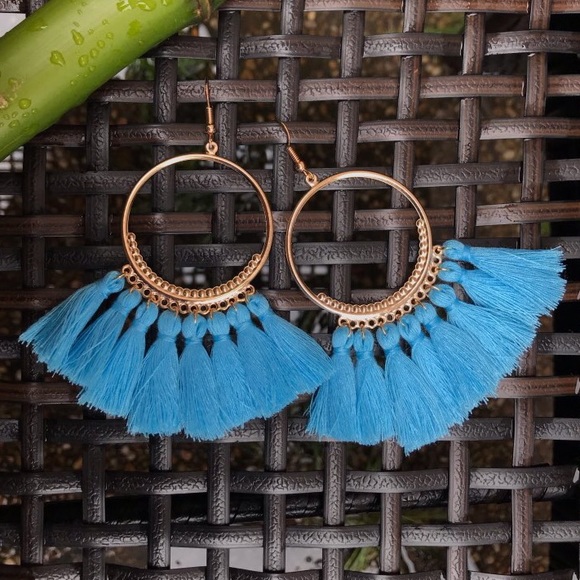Jewelry - NEW Blue Bohemian Fringe Tassel Earrings